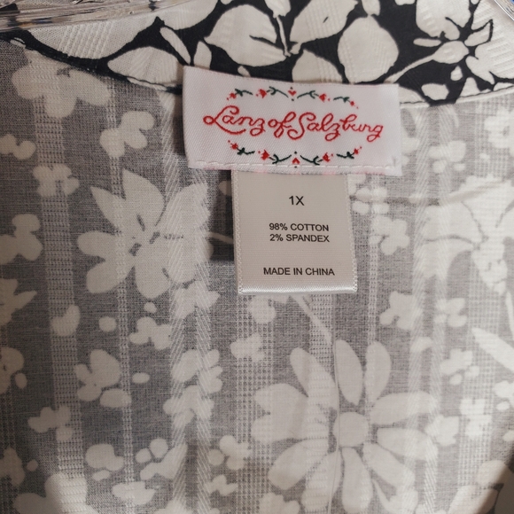 New Lanz of Salzburg Dress Womens 1X Black White Floral Butterflies Cottagecore - Picture 5 of 10